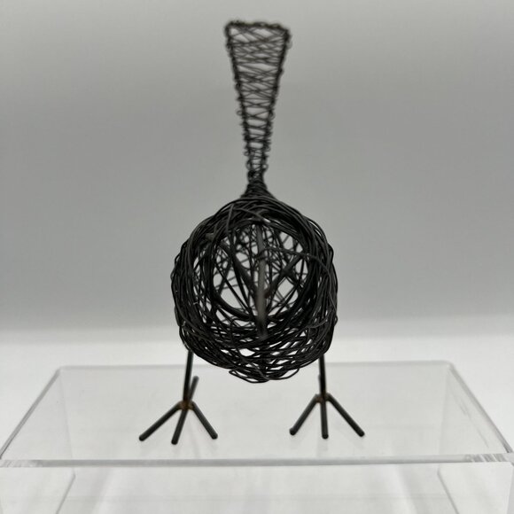 Set Of 2 Handcrafted Black Iron Wire Woven 7" Bird Sculptures Metal Art Decor - Picture 4 of 10